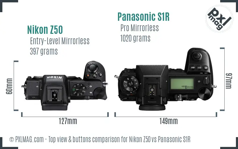 Nikon Z50 vs Panasonic S1R top view buttons comparison