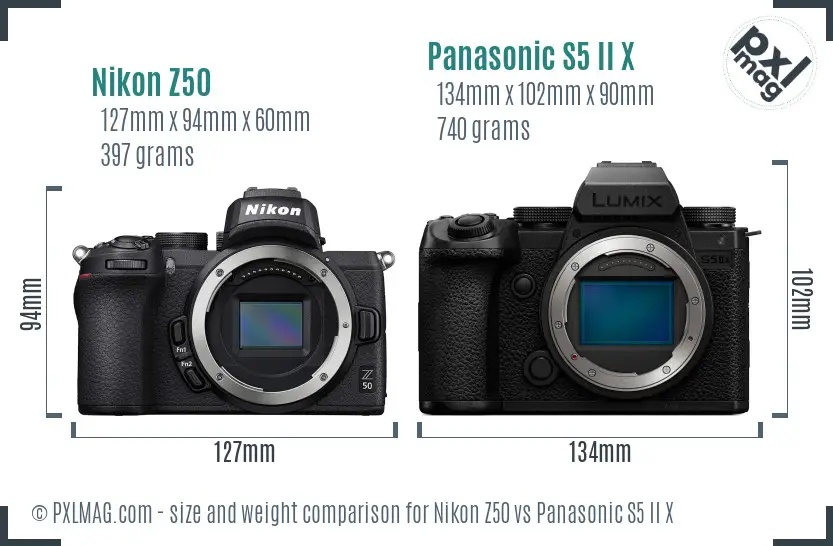 Nikon Z50 vs Panasonic S5 II X size comparison Nikon Z50 vs Panasonic S5 II X size comparison