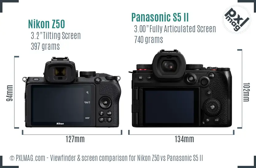 Nikon Z50 vs Panasonic S5 II Screen and Viewfinder comparison