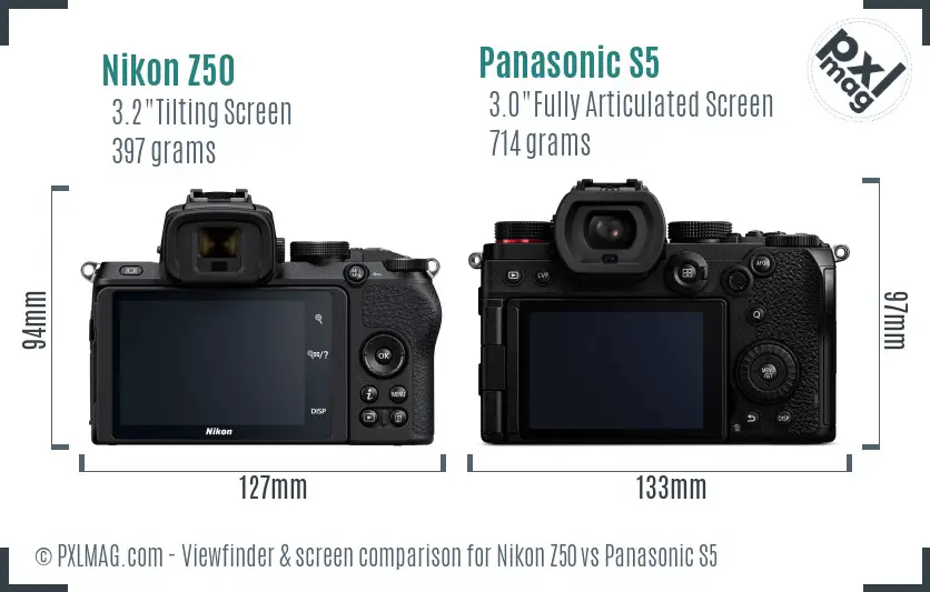 Nikon Z50 vs Panasonic S5 Screen and Viewfinder comparison