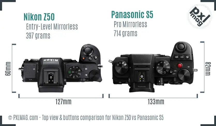 Nikon Z50 vs Panasonic S5 top view buttons comparison