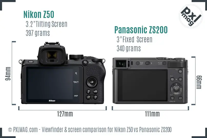 Nikon Z50 vs Panasonic ZS200 Screen and Viewfinder comparison