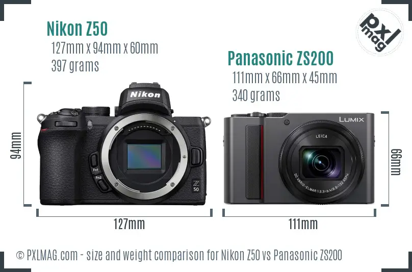 Nikon Z50 vs Panasonic ZS200 size comparison