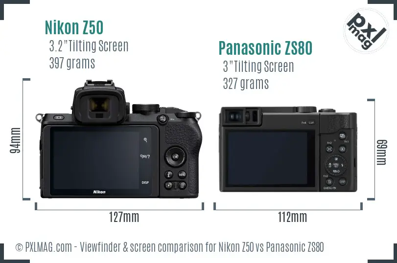 Nikon Z50 vs Panasonic ZS80 Screen and Viewfinder comparison