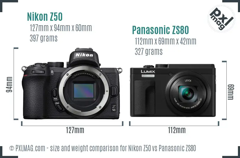 Nikon Z50 vs Panasonic ZS80 size comparison