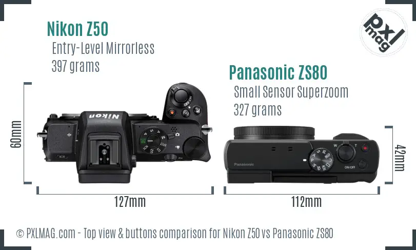 Nikon Z50 vs Panasonic ZS80 top view buttons comparison