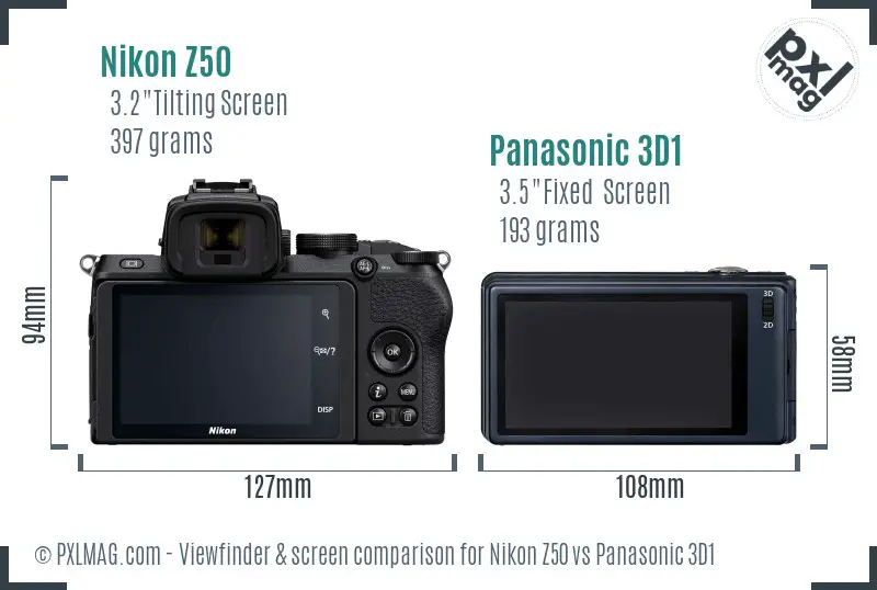 Nikon Z50 vs Panasonic 3D1 Screen and Viewfinder comparison