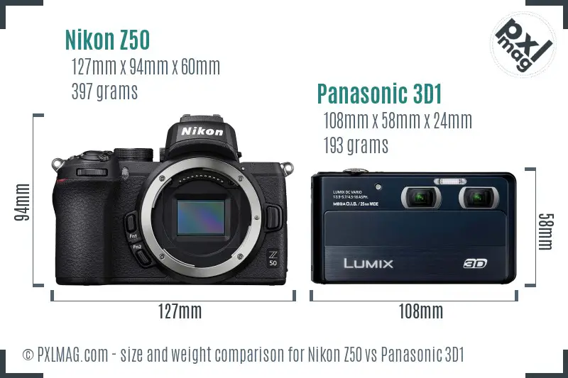 Nikon Z50 vs Panasonic 3D1 size comparison