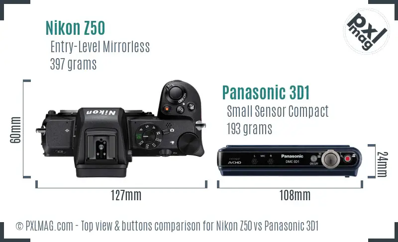 Nikon Z50 vs Panasonic 3D1 top view buttons comparison