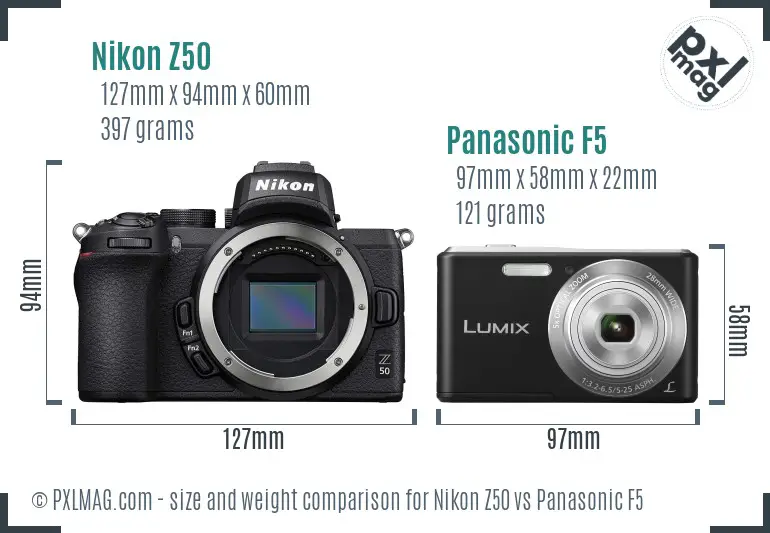 Nikon Z50 vs Panasonic F5 size comparison