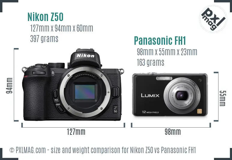 Nikon Z50 vs Panasonic FH1 size comparison