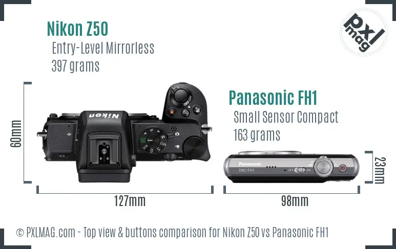 Nikon Z50 vs Panasonic FH1 top view buttons comparison