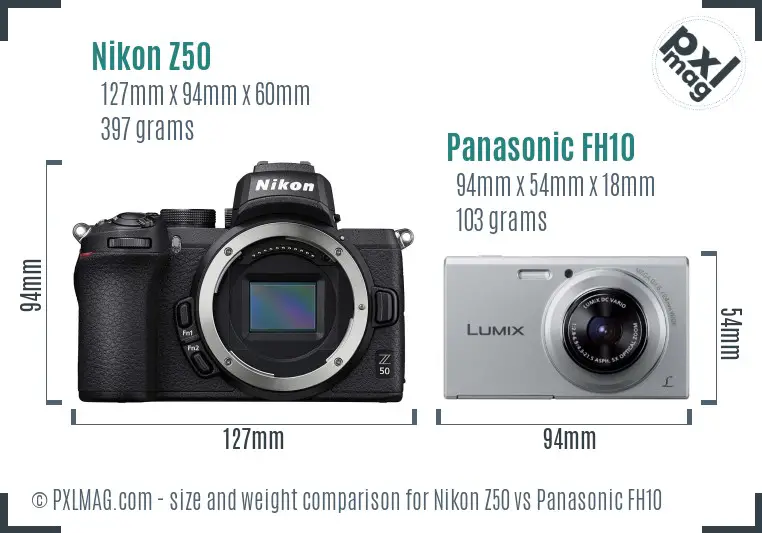 Nikon Z50 vs Panasonic FH10 size comparison