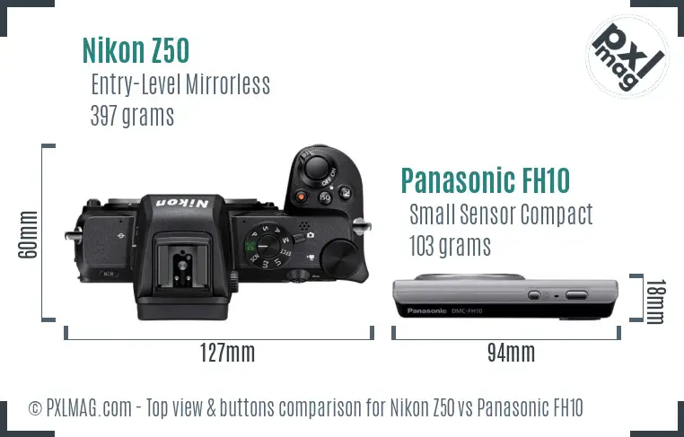 Nikon Z50 vs Panasonic FH10 top view buttons comparison