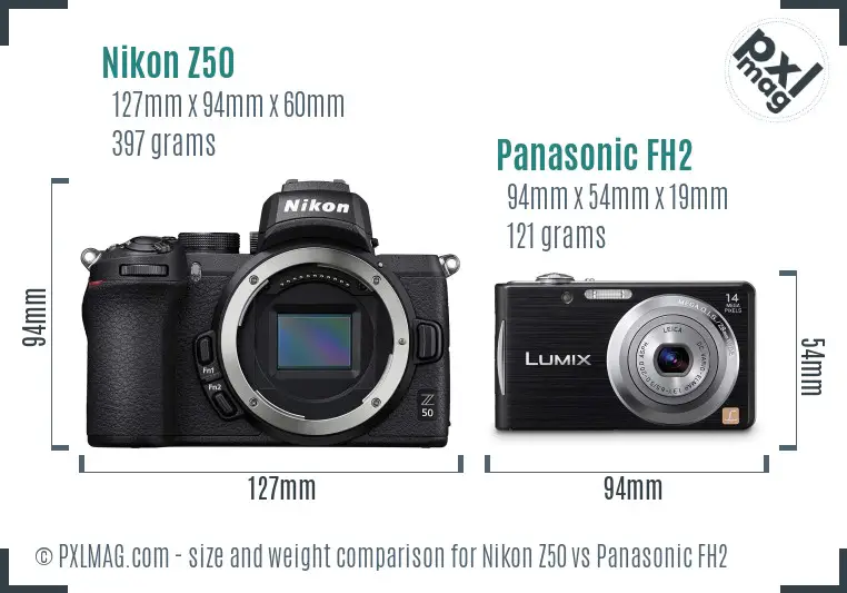 Nikon Z50 vs Panasonic FH2 size comparison