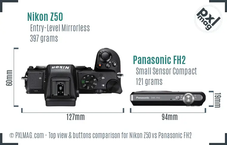 Nikon Z50 vs Panasonic FH2 top view buttons comparison