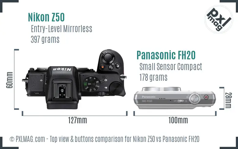 Nikon Z50 vs Panasonic FH20 top view buttons comparison