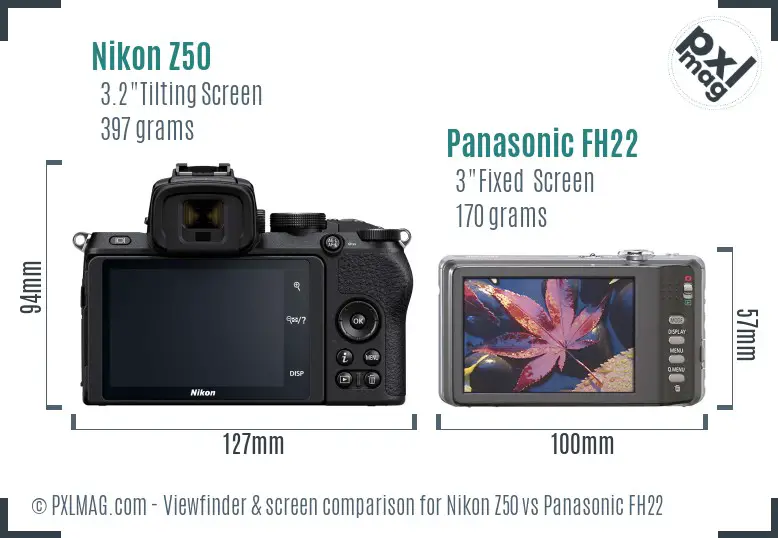 Nikon Z50 vs Panasonic FH22 Screen and Viewfinder comparison