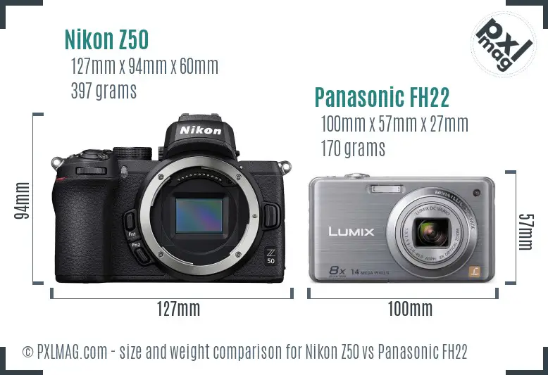Nikon Z50 vs Panasonic FH22 size comparison
