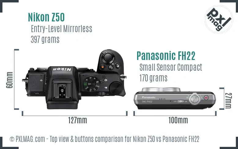 Nikon Z50 vs Panasonic FH22 top view buttons comparison