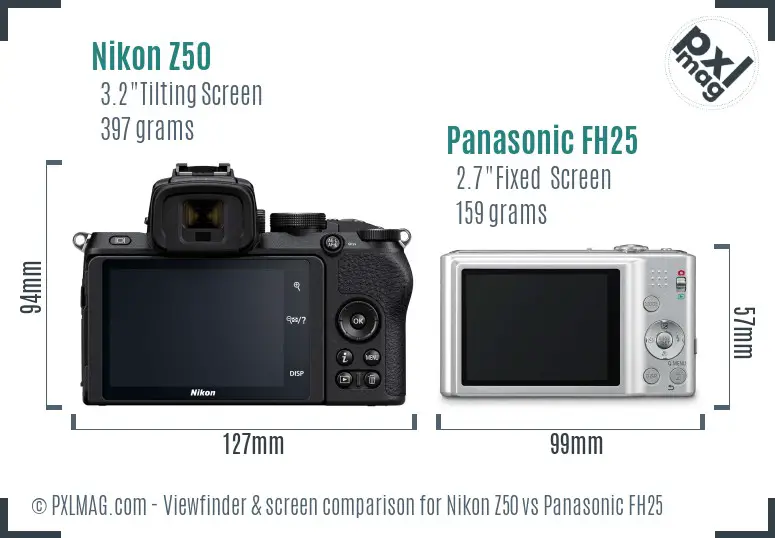 Nikon Z50 vs Panasonic FH25 Screen and Viewfinder comparison