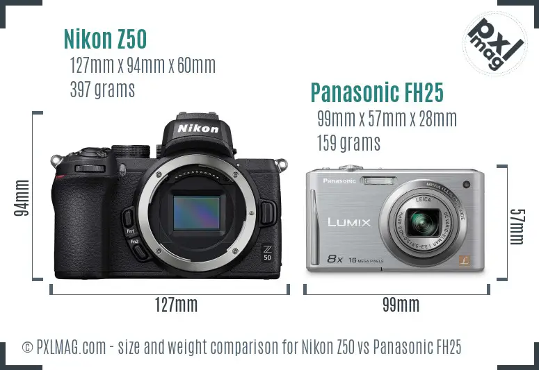 Nikon Z50 vs Panasonic FH25 size comparison