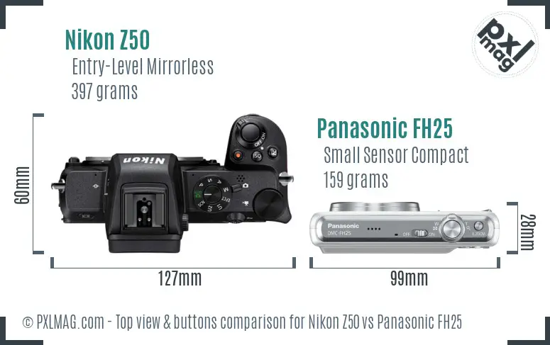 Nikon Z50 vs Panasonic FH25 top view buttons comparison