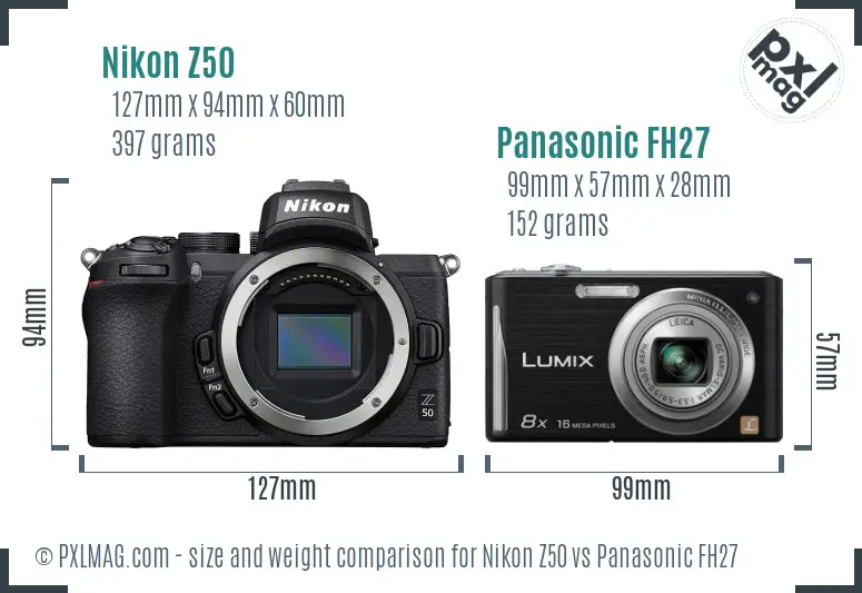 Nikon Z50 vs Panasonic FH27 size comparison