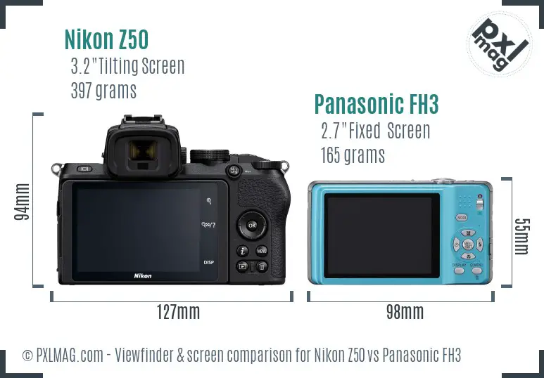 Nikon Z50 vs Panasonic FH3 Screen and Viewfinder comparison