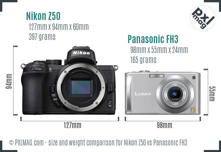 Nikon Z50 vs Panasonic FH3 size comparison