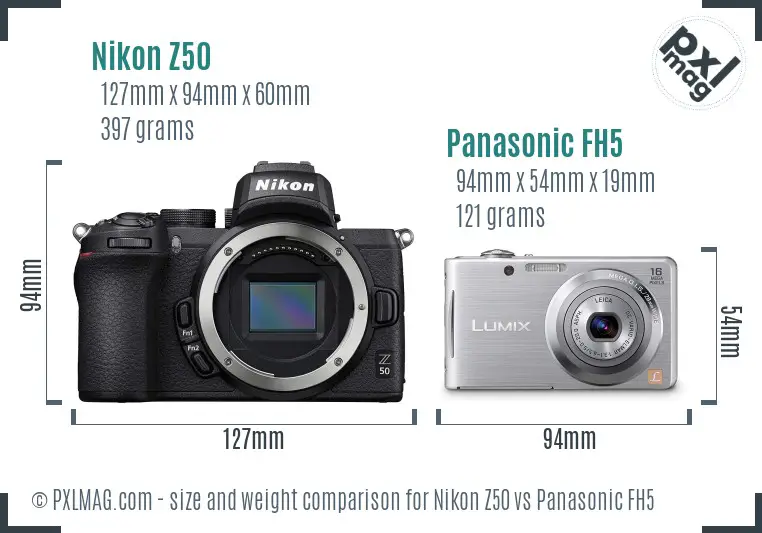 Nikon Z50 vs Panasonic FH5 size comparison