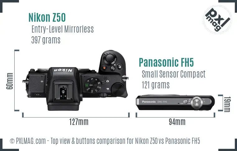 Nikon Z50 vs Panasonic FH5 top view buttons comparison