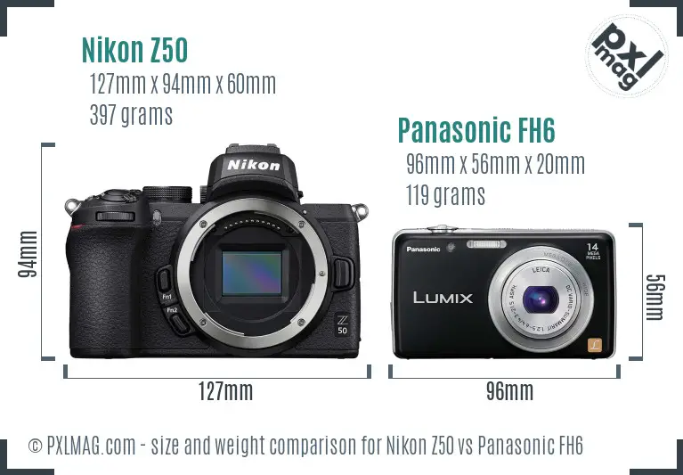 Nikon Z50 vs Panasonic FH6 size comparison