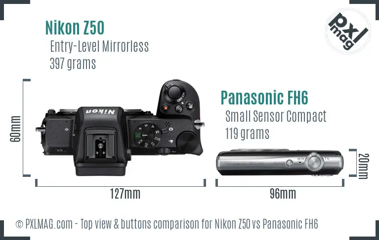 Nikon Z50 vs Panasonic FH6 top view buttons comparison
