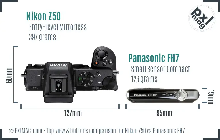 Nikon Z50 vs Panasonic FH7 top view buttons comparison
