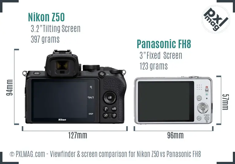 Nikon Z50 vs Panasonic FH8 Screen and Viewfinder comparison