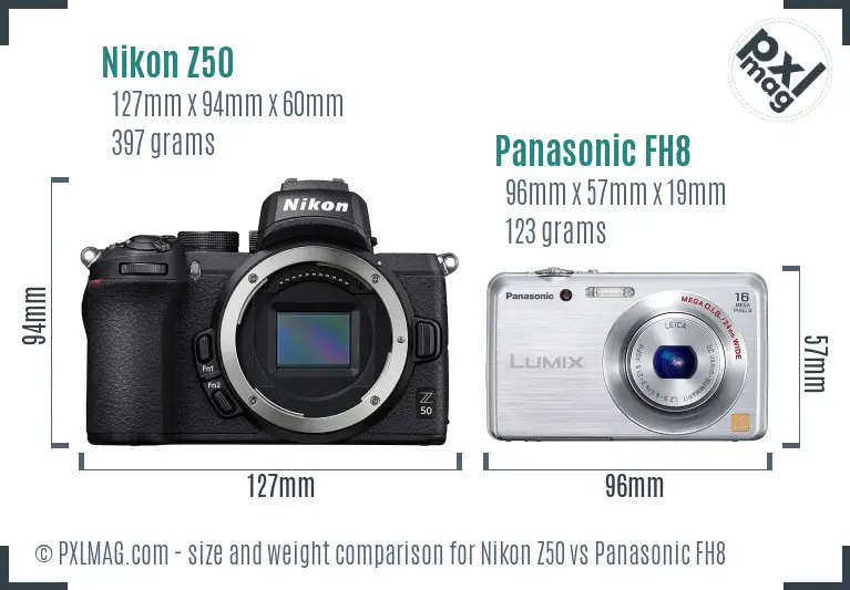 Nikon Z50 vs Panasonic FH8 size comparison