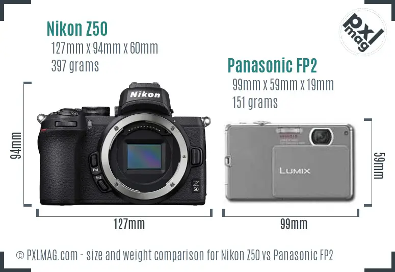 Nikon Z50 vs Panasonic FP2 size comparison