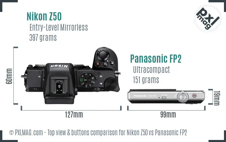 Nikon Z50 vs Panasonic FP2 top view buttons comparison