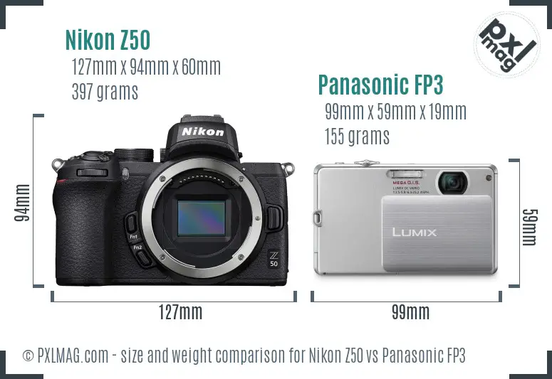 Nikon Z50 vs Panasonic FP3 size comparison
