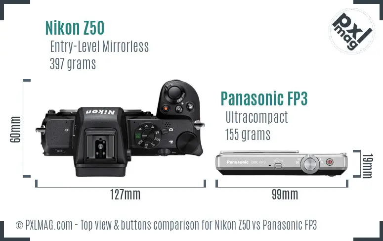 Nikon Z50 vs Panasonic FP3 top view buttons comparison