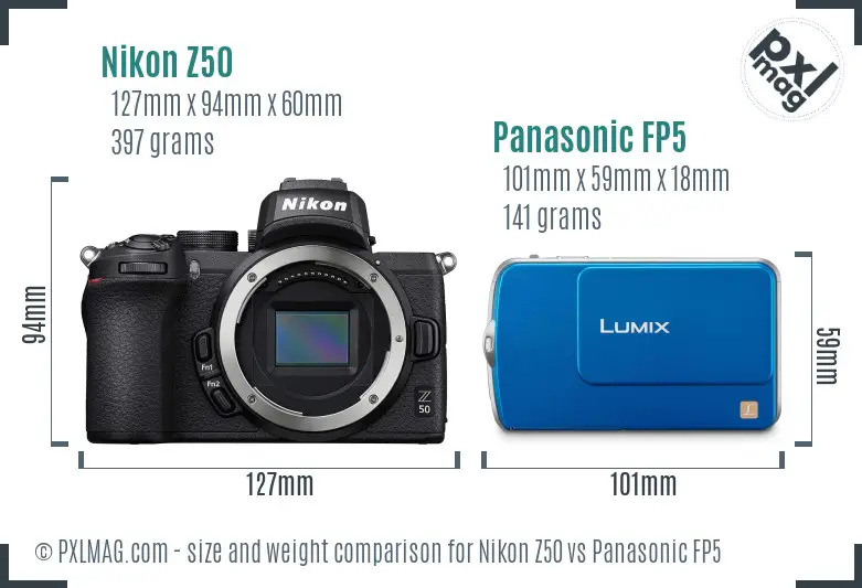 Nikon Z50 vs Panasonic FP5 size comparison