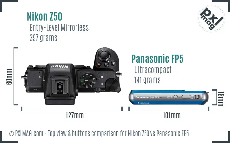 Nikon Z50 vs Panasonic FP5 top view buttons comparison