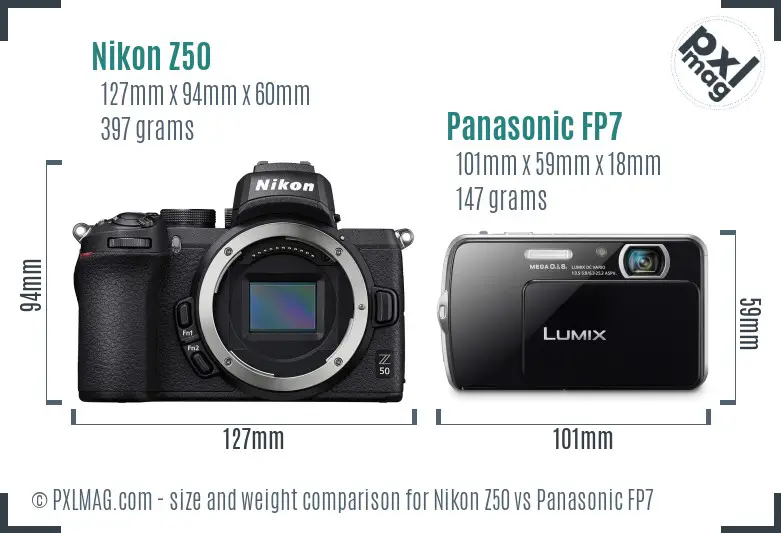 Nikon Z50 vs Panasonic FP7 size comparison