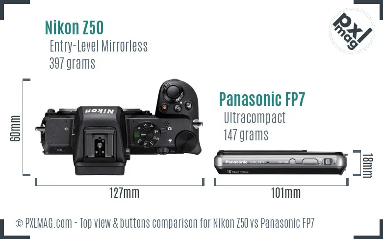 Nikon Z50 vs Panasonic FP7 top view buttons comparison