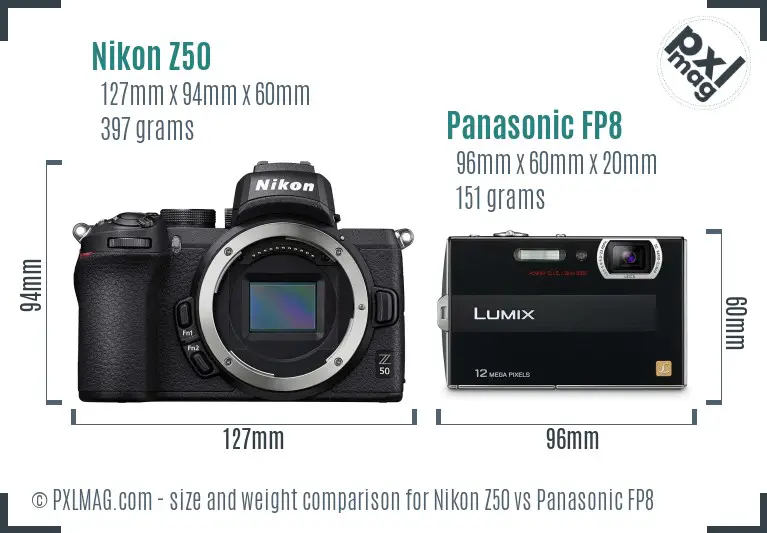 Nikon Z50 vs Panasonic FP8 size comparison