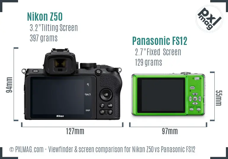 Nikon Z50 vs Panasonic FS12 Screen and Viewfinder comparison