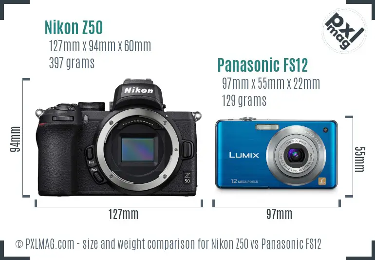 Nikon Z50 vs Panasonic FS12 size comparison
