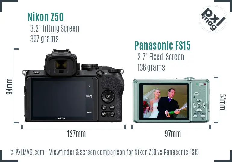 Nikon Z50 vs Panasonic FS15 Screen and Viewfinder comparison