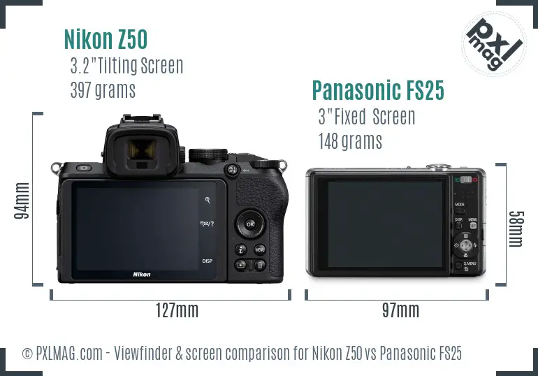Nikon Z50 vs Panasonic FS25 Screen and Viewfinder comparison